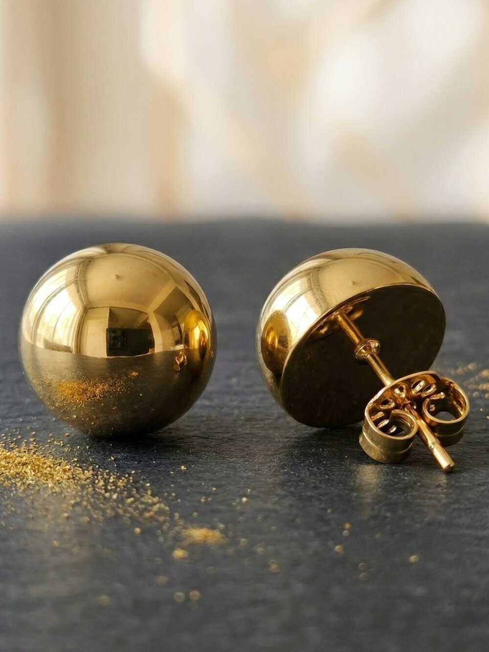 18K Gold Plated Stainless Steel Dome Stud Earrings Minimalist Half Sphere 0.5"